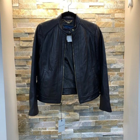 Cole Haan Leather Moto Jacket - Picture 3 of 6